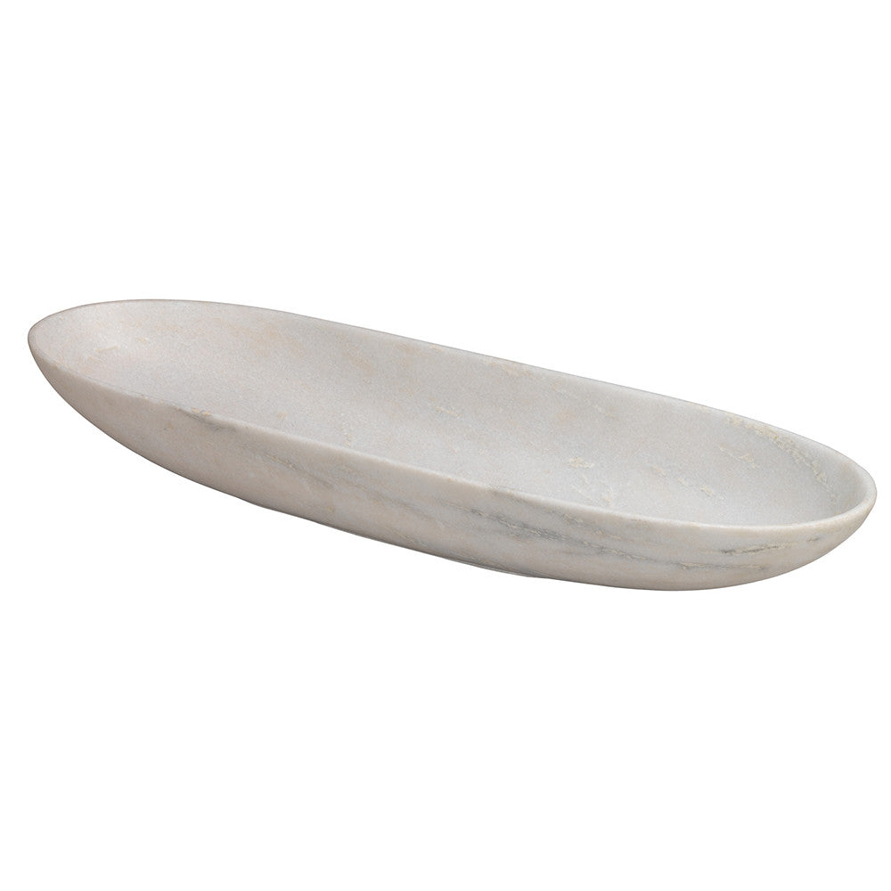 Long Oval Marble Bowl - White, Jamie Young, hand-carved Rajnagar marble