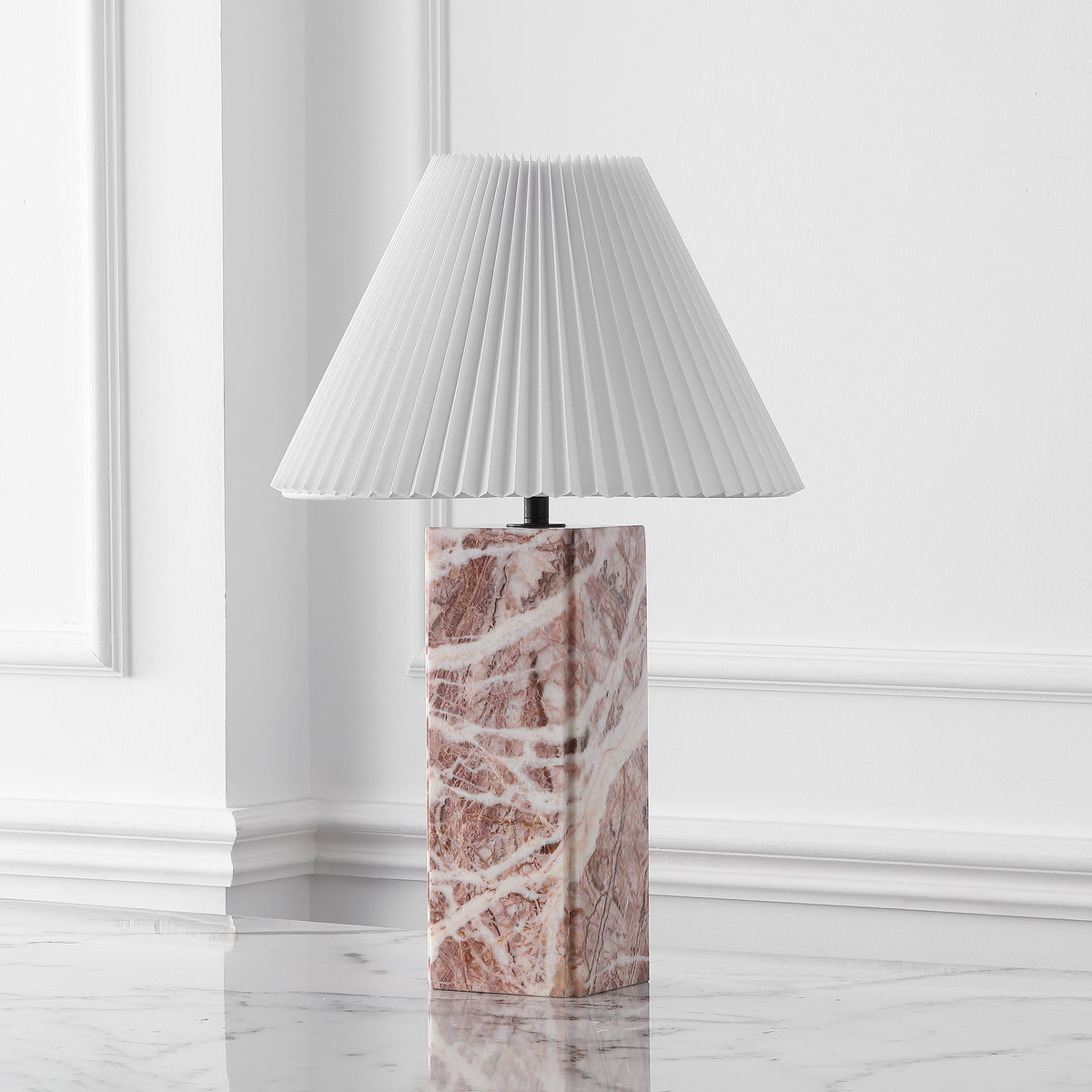 Villefranche Square Marble Table Lamp, Tan