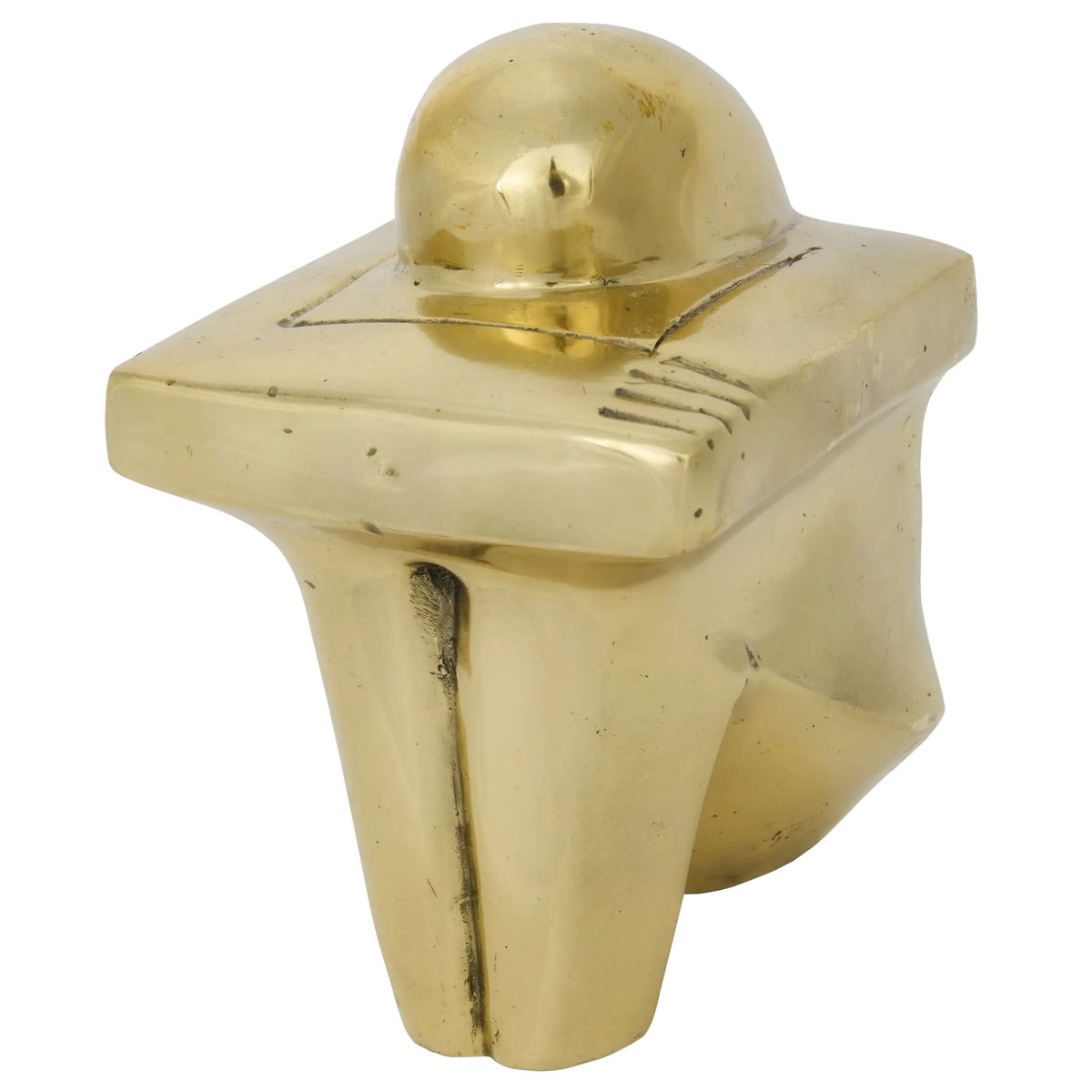 Handcrafted brass figurine in seated reflective pose, with antique finish and sculptural modern design.