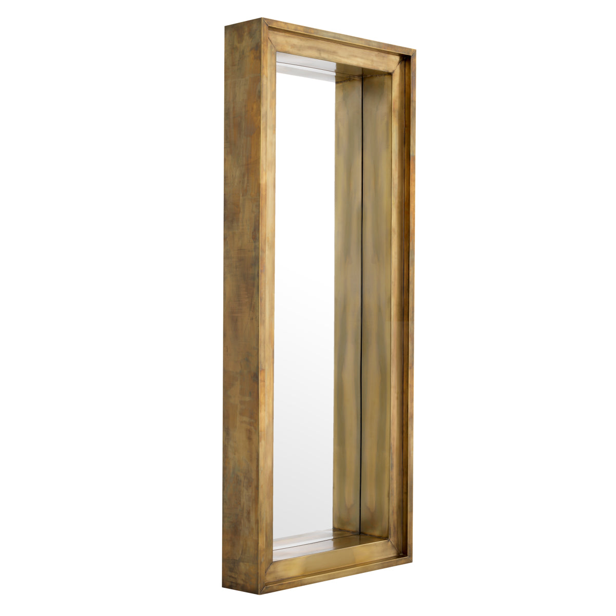 Portofino Floor Mirror — angled view of the tall brass floor mirror