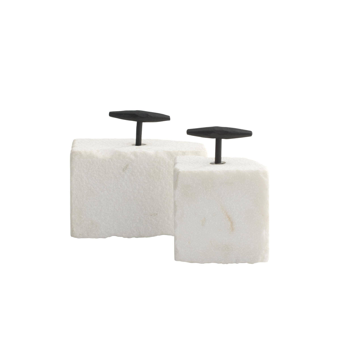 Quarry white marble bookends shown side by side