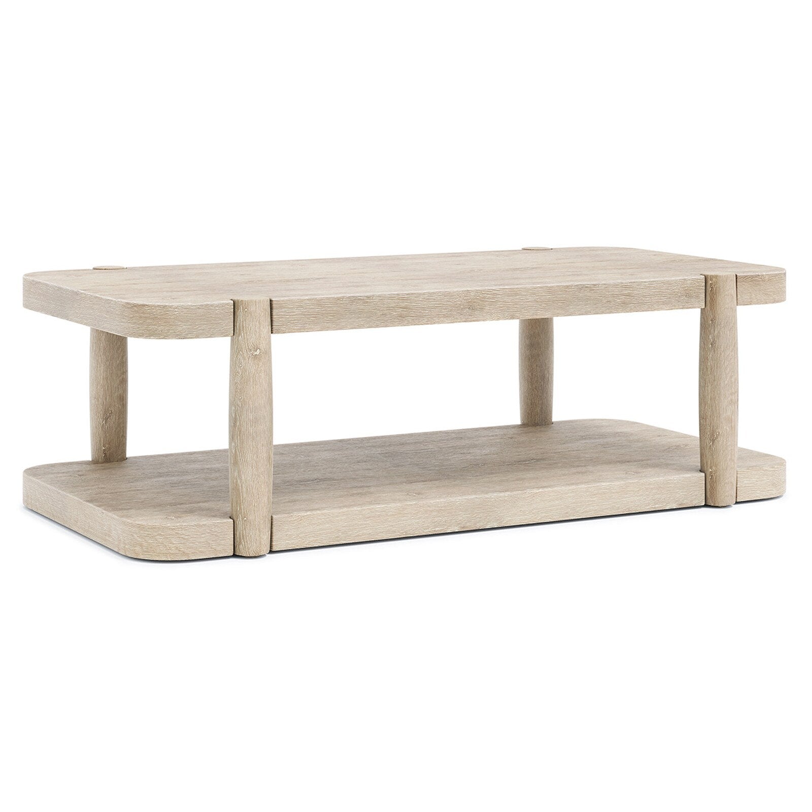 Antibes rustic oak cocktail table with tapered legs and lower shelf