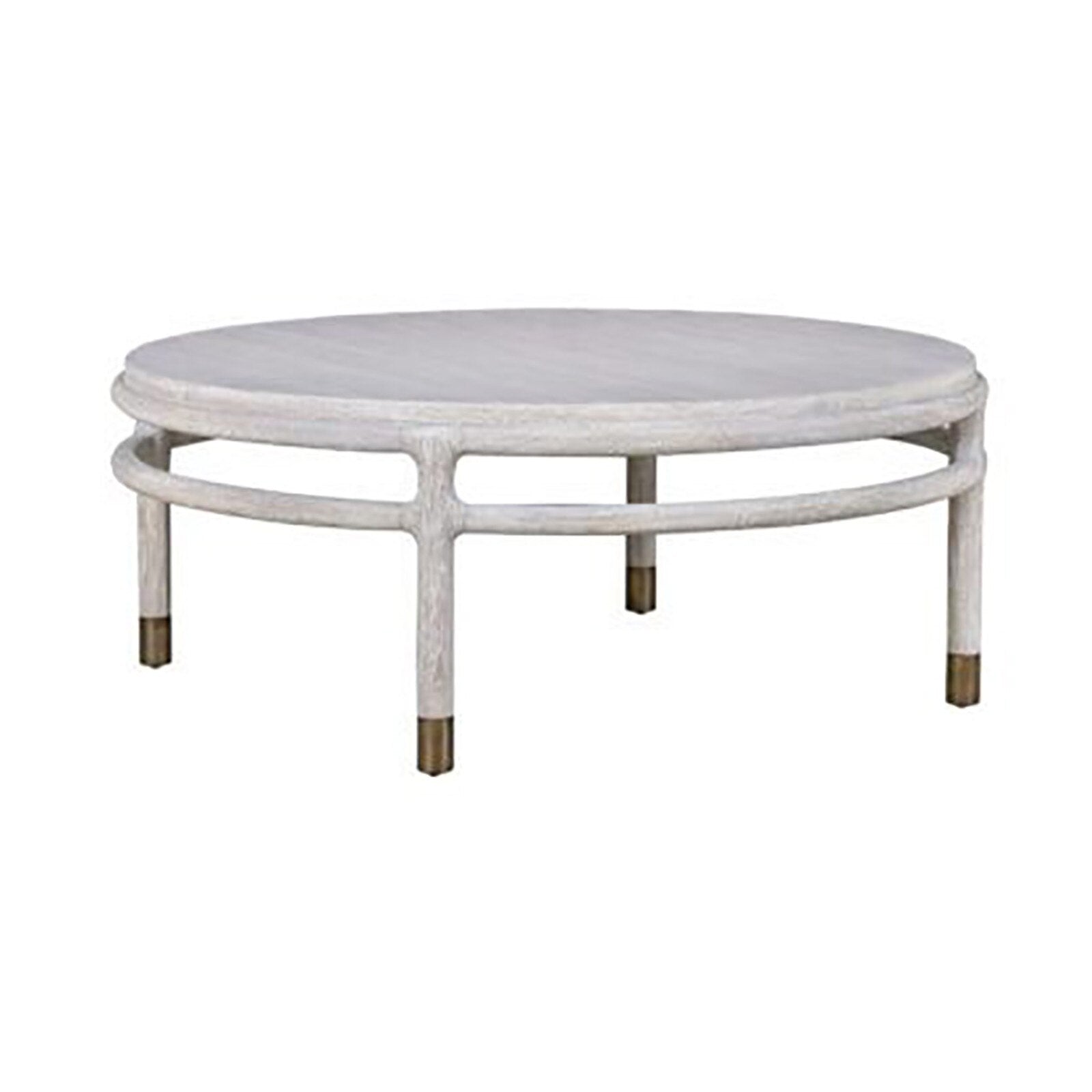 Cedar Key round coffee table with brass ferrule base