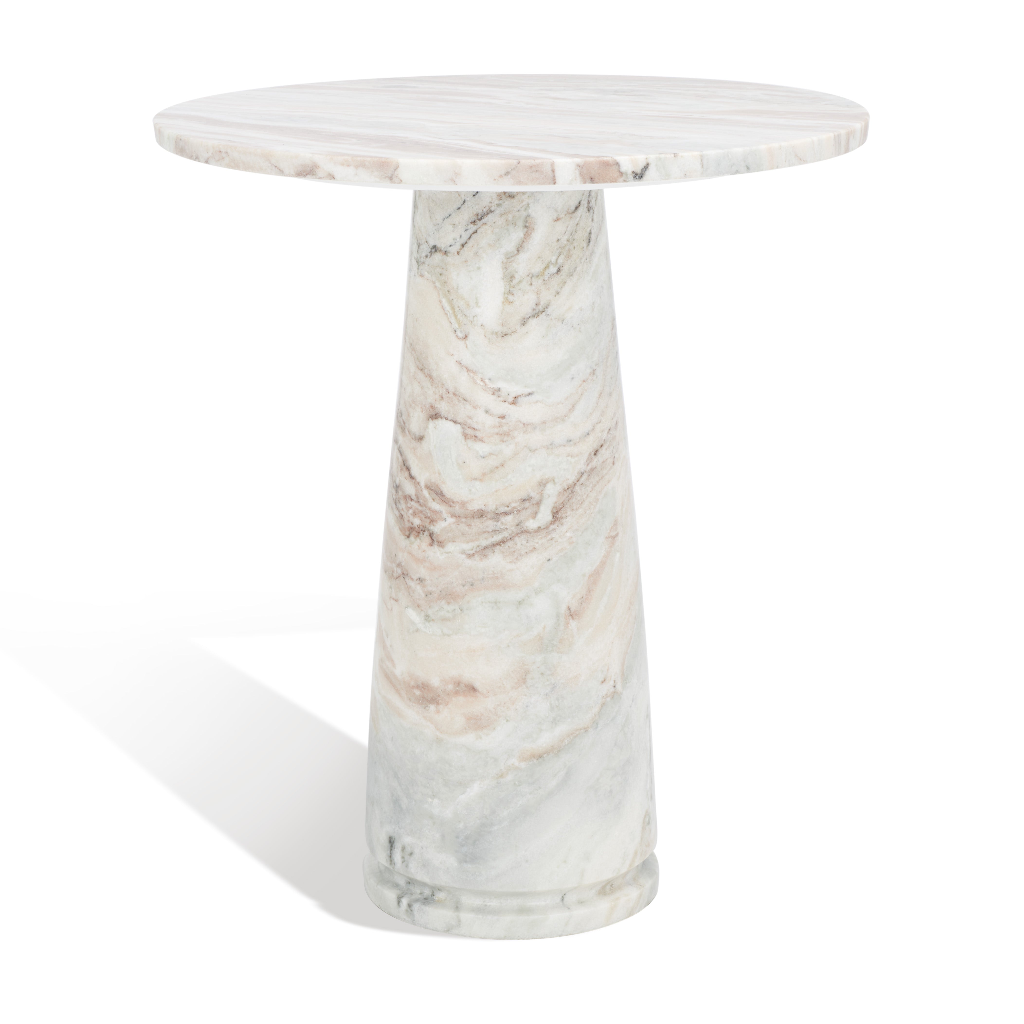 Valentia Tall Round Marble Accent Table, White/Brown