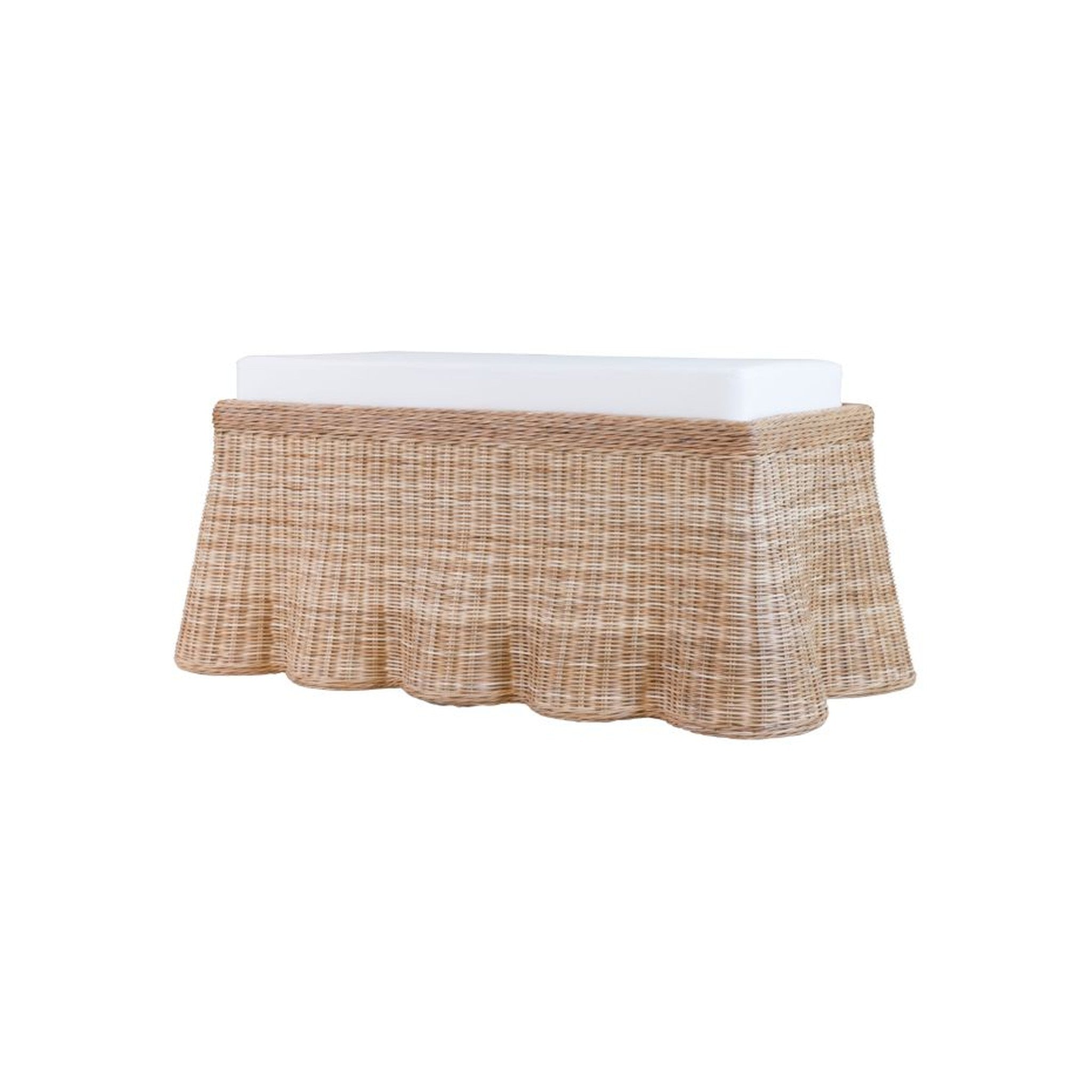 Hamptons Wicker Scallop Dining Bench in sand — Rachel Blindauer