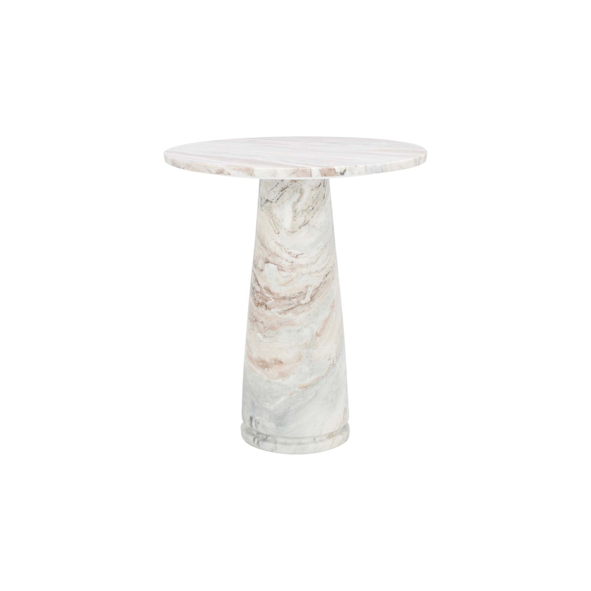 Valentia Tall Round Marble Accent Table, White/Brown — Rachel Blindauer