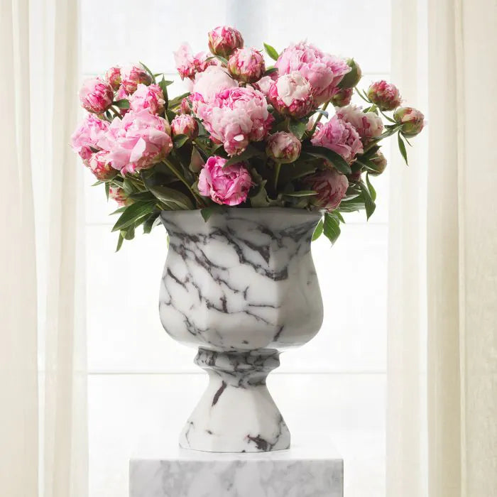 Siena Marble Urn Vase - lifestyle view with florals