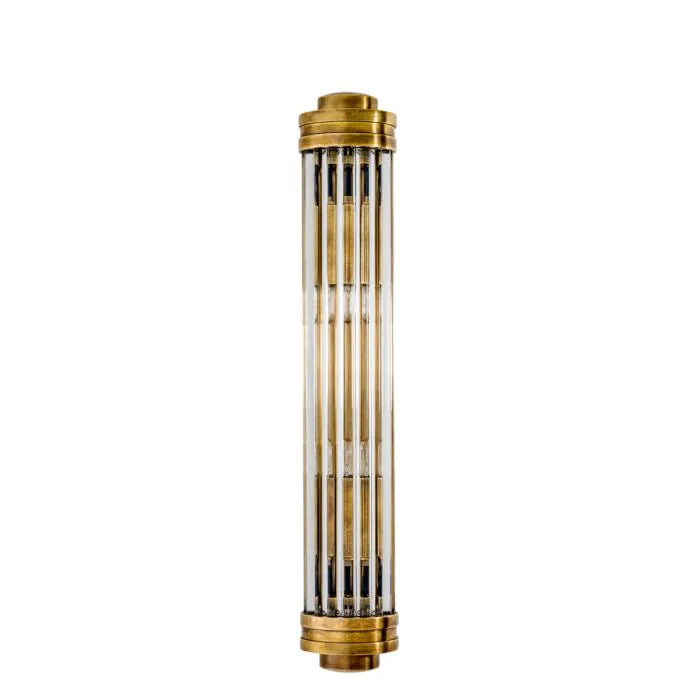 Fluted glass wall sconce in vintage brass, S size, detail