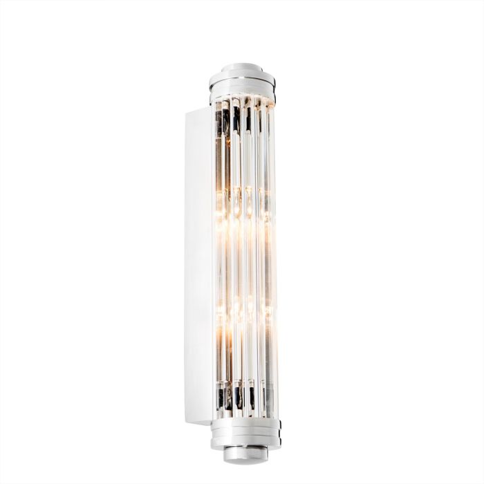 Fluted glass wall sconce in polished nickel, S size, lit
