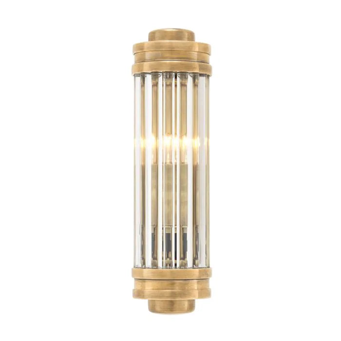Fluted glass wall sconce in vintage brass, XS size, alternate view