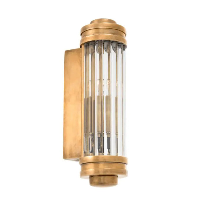 Fluted glass wall sconce in vintage brass, XS size, detail