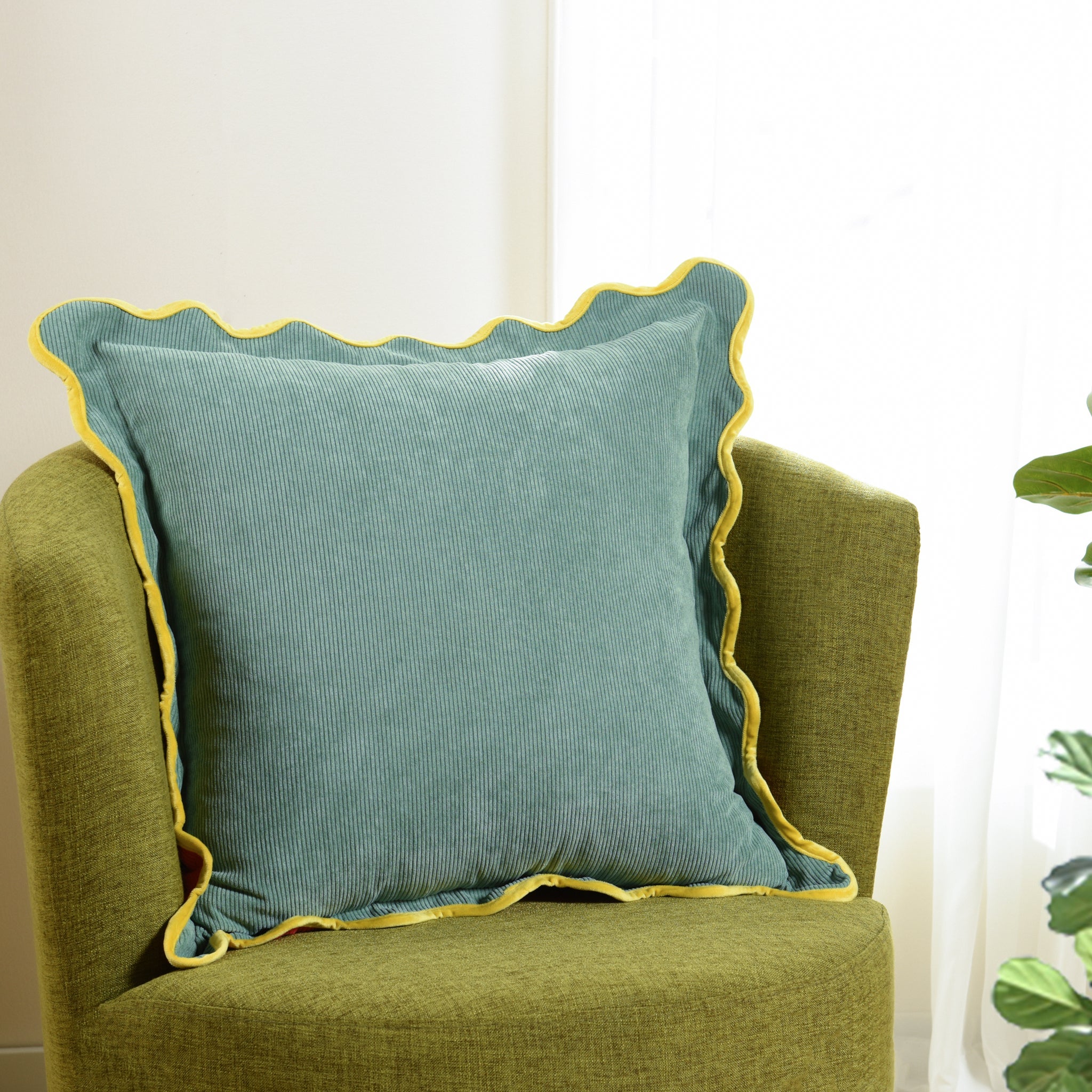Sage Corduroy Scalloped Pillow detail