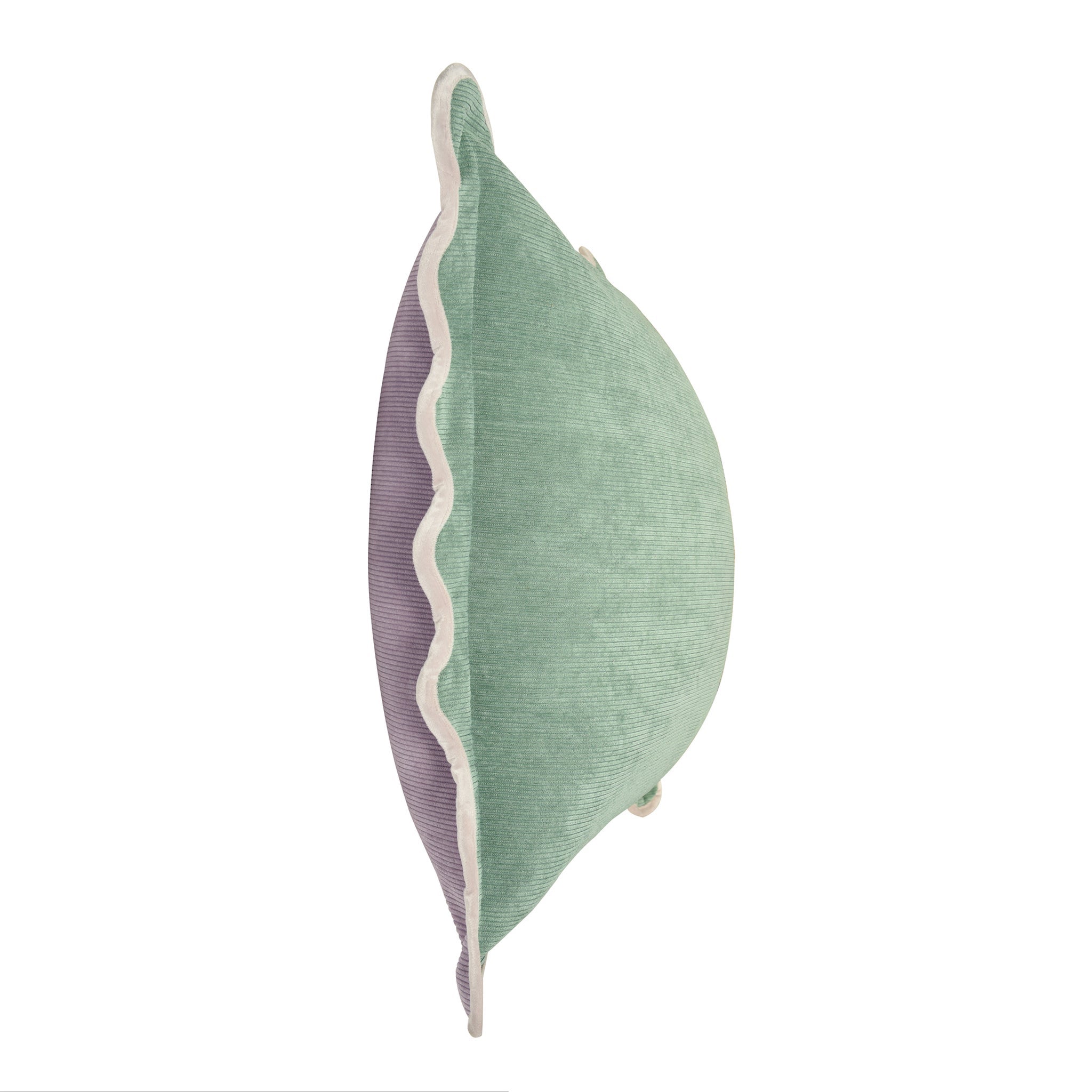 Celadon Corduroy Scalloped Pillow styled