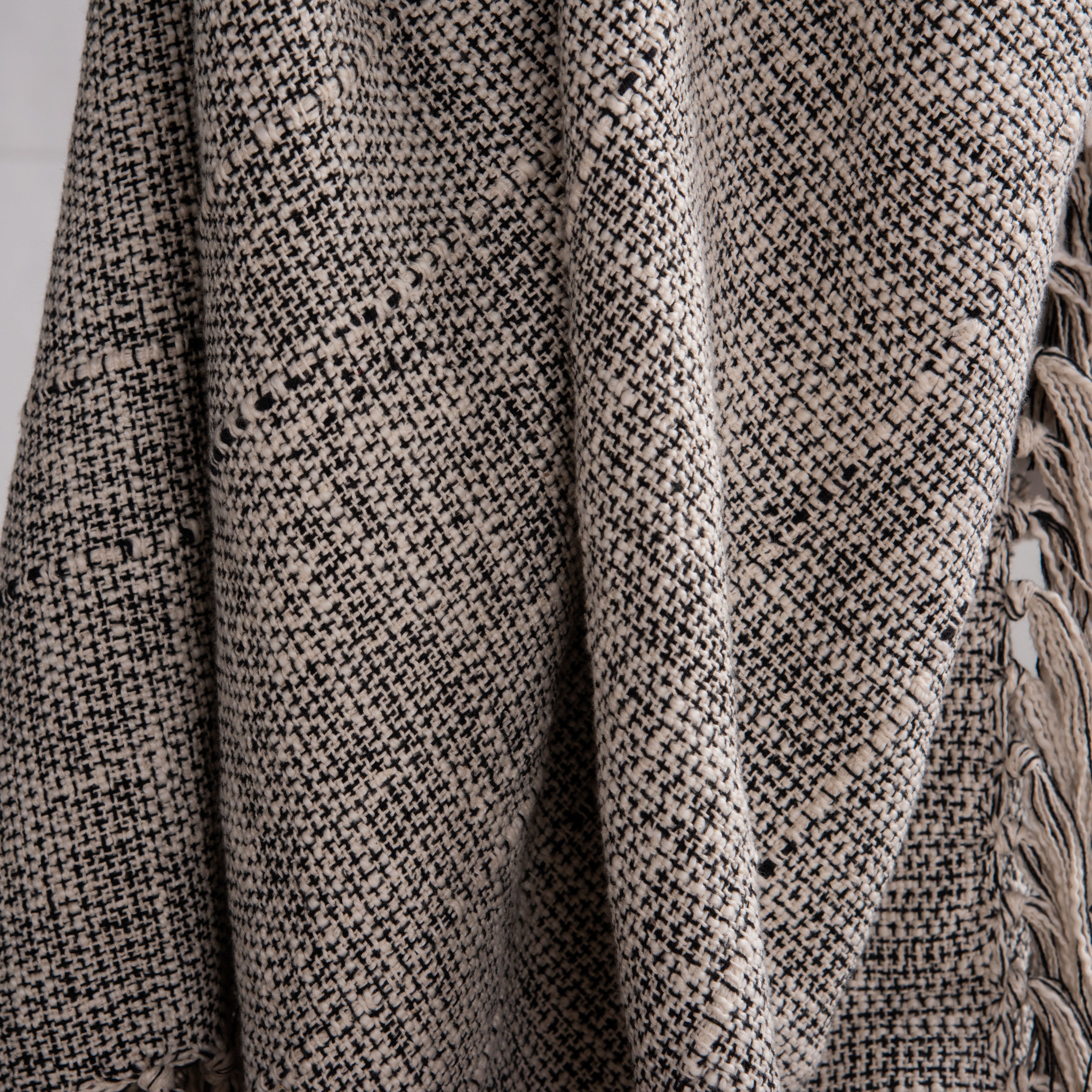 Hand-Loomed Cotton Throw — Black & Natural detail