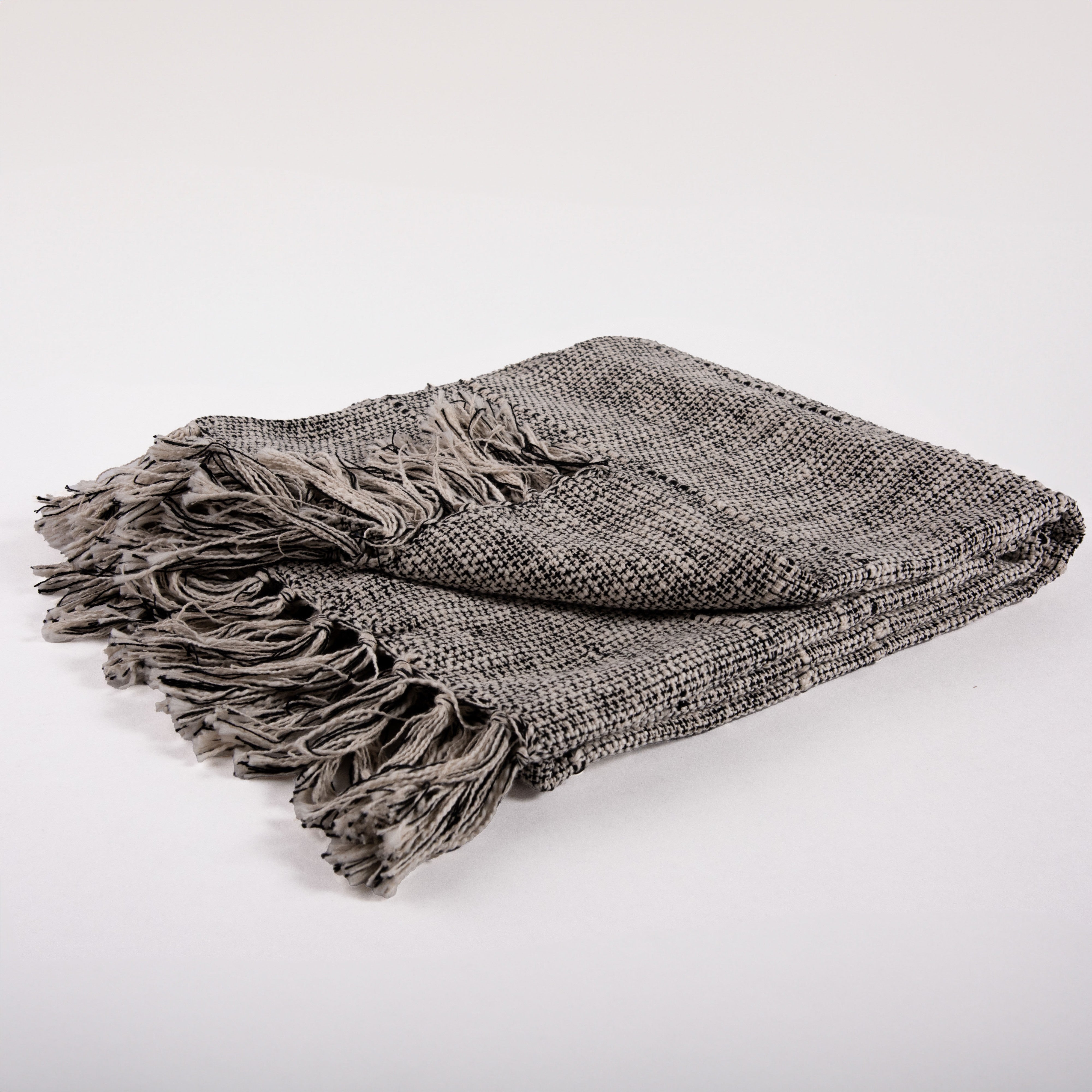 Hand-Loomed Cotton Throw — Black & Natural folded