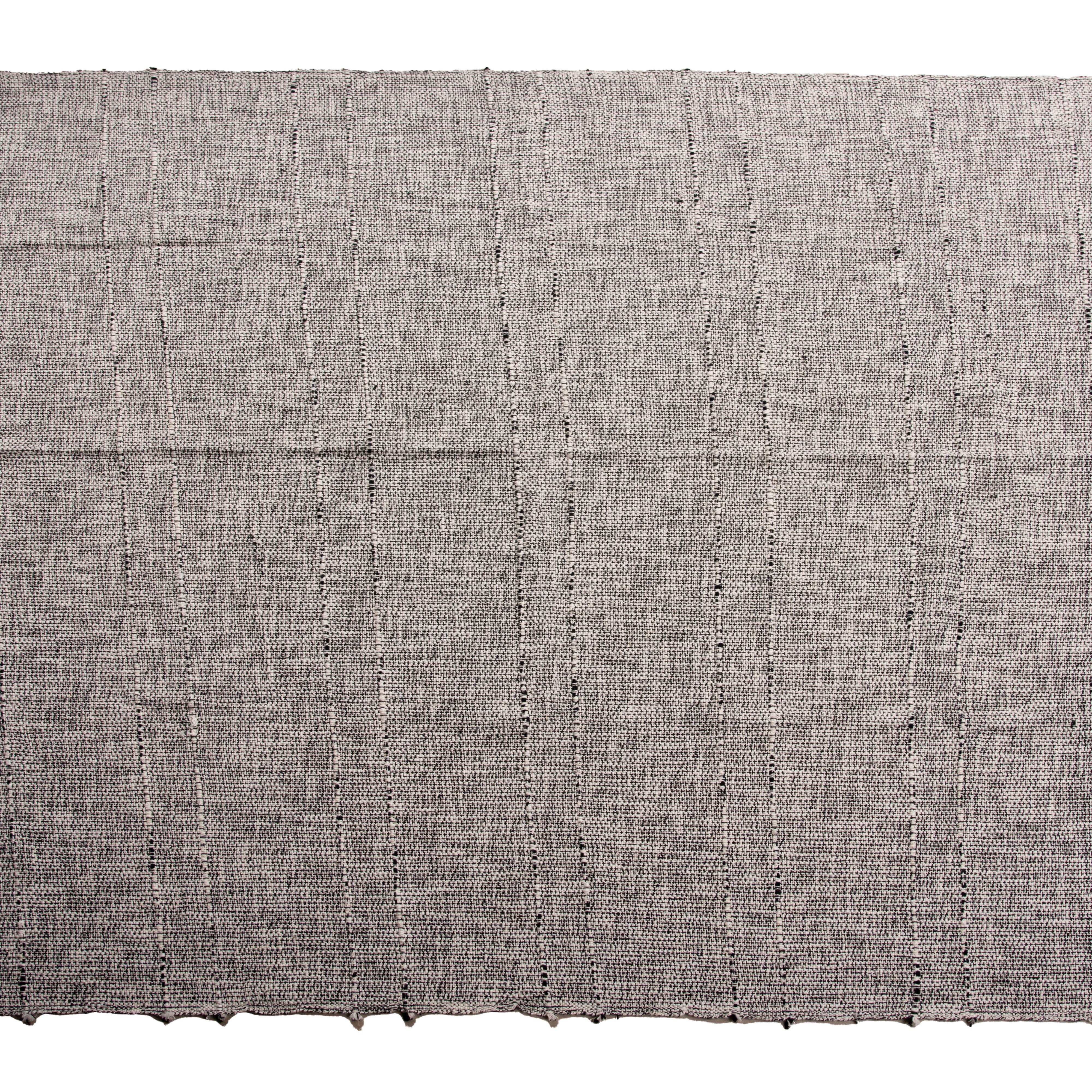 Hand-Loomed Cotton Throw — Black & Natural weave detail
