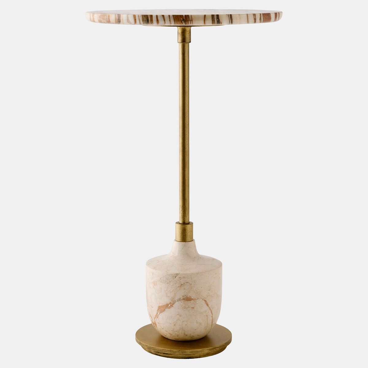 Urn Silhouette Accent Table — marble urn accent table with brass stem, front view