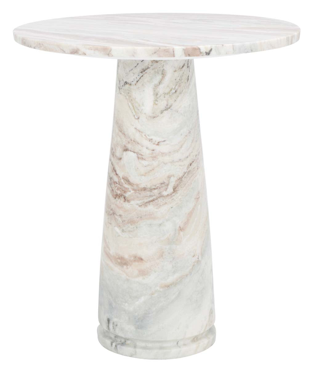 Valentia Tall Round Marble Accent Table, White/Brown