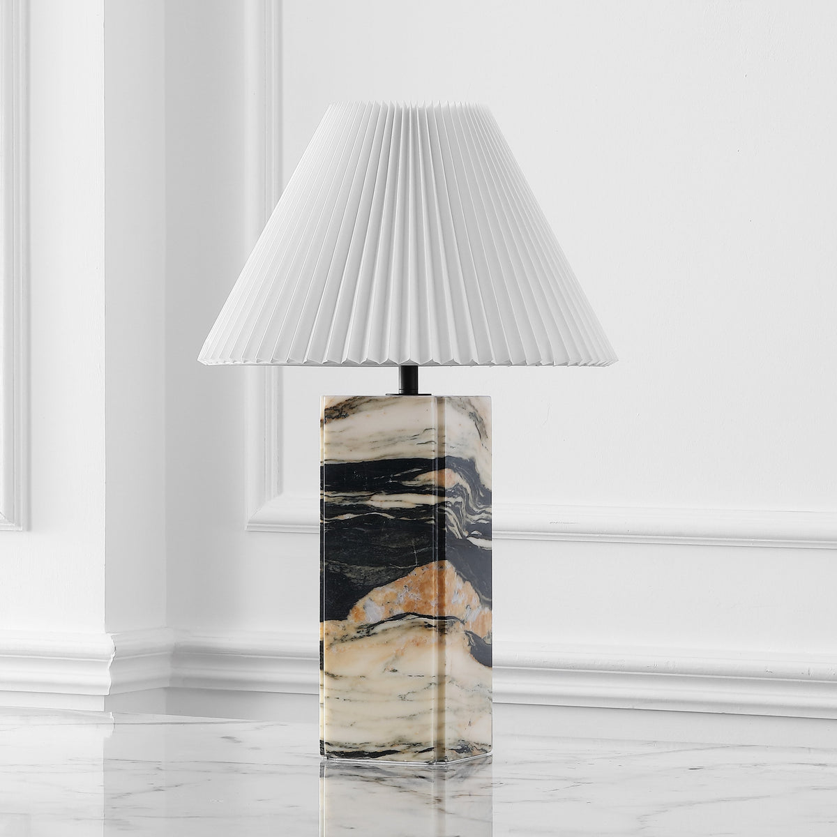 Villefranche Square Marble Table Lamp, Black