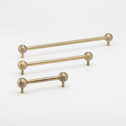 Wand brass cabinet pull in aged brass – sphere drawer pull in three sizes