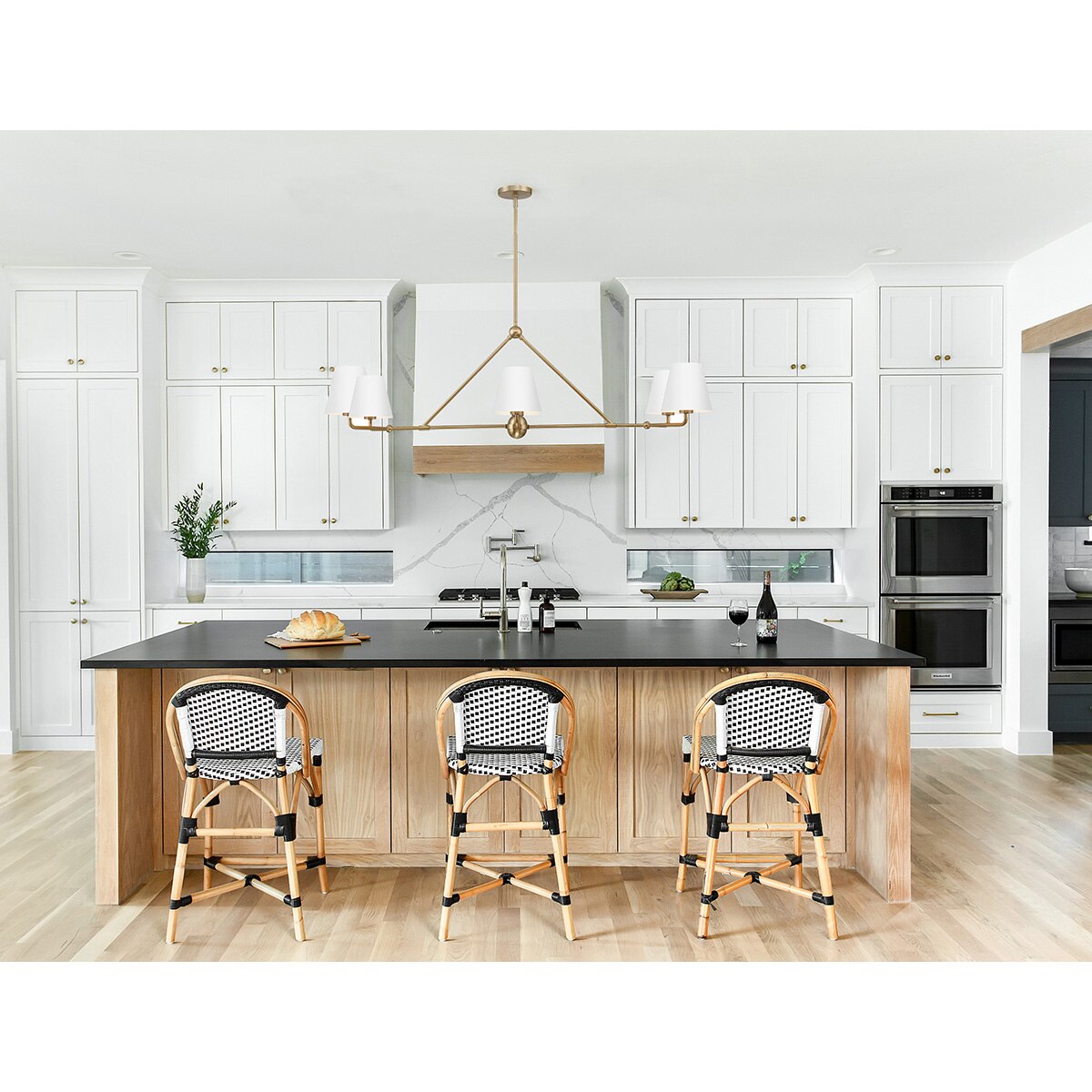 Hollis 6-Light Gold Chandelier - White shade room scene